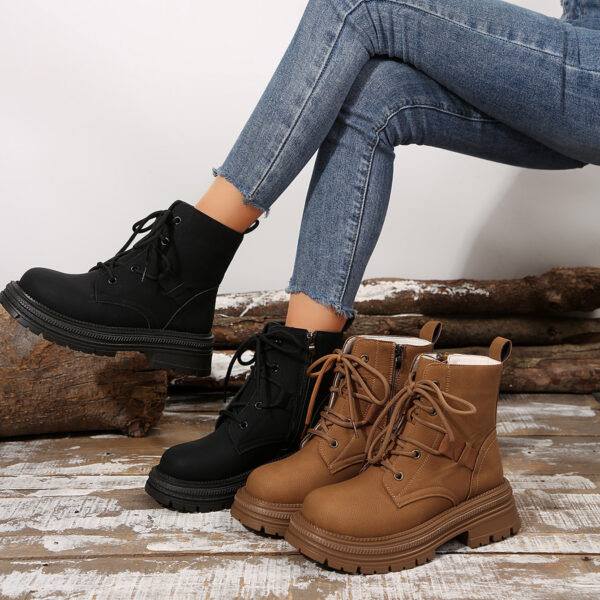 Square-heeled Lace-up Boots For Women Fall Winter All-match Slim Shoes Fashion Ankle Boot - Image 5