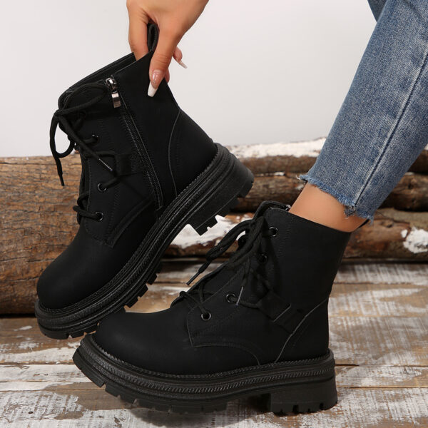 Square-heeled Lace-up Boots For Women Fall Winter All-match Slim Shoes Fashion Ankle Boot - Image 6