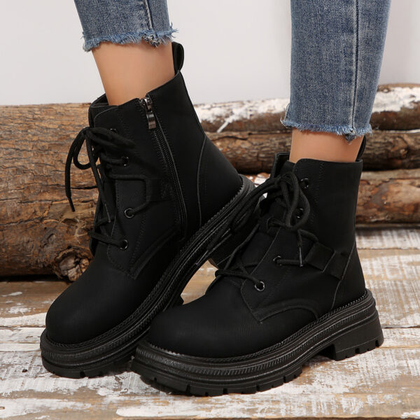 Square-heeled Lace-up Boots For Women Fall Winter All-match Slim Shoes Fashion Ankle Boot - Image 3